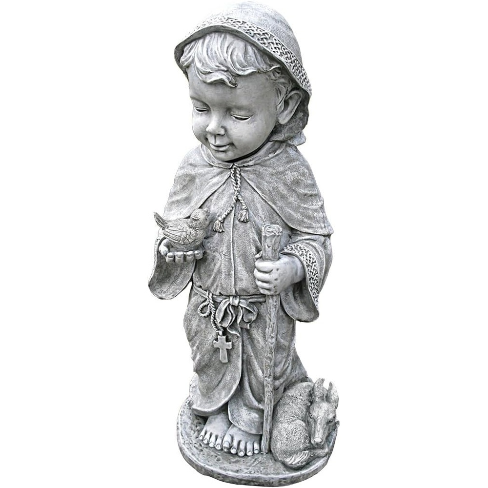 image:imageDesign Toscano Francis of Assisi Reflection Pool Outdoor Garden Statue Birdbath 7 inches wide 16 inches tall Cast Stone Resin Antique Stone FinishTwo Tone Stone