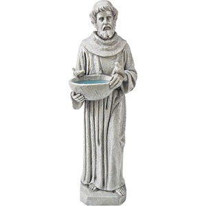 Design Toscano Francis of Assisi Reflection Pool Outdoor Garden Statue Birdbath, 7 inches wide, 16 inches tall, Cast Stone Resin, Antique Stone Finish(Antique Stone)