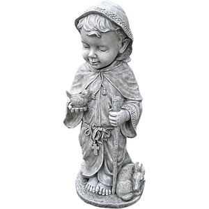 Design Toscano Francis of Assisi Reflection Pool Outdoor Garden Statue Birdbath, 7 inches wide, 16 inches tall, Cast Stone Resin, Antique Stone Finish(Two Tone Stone)